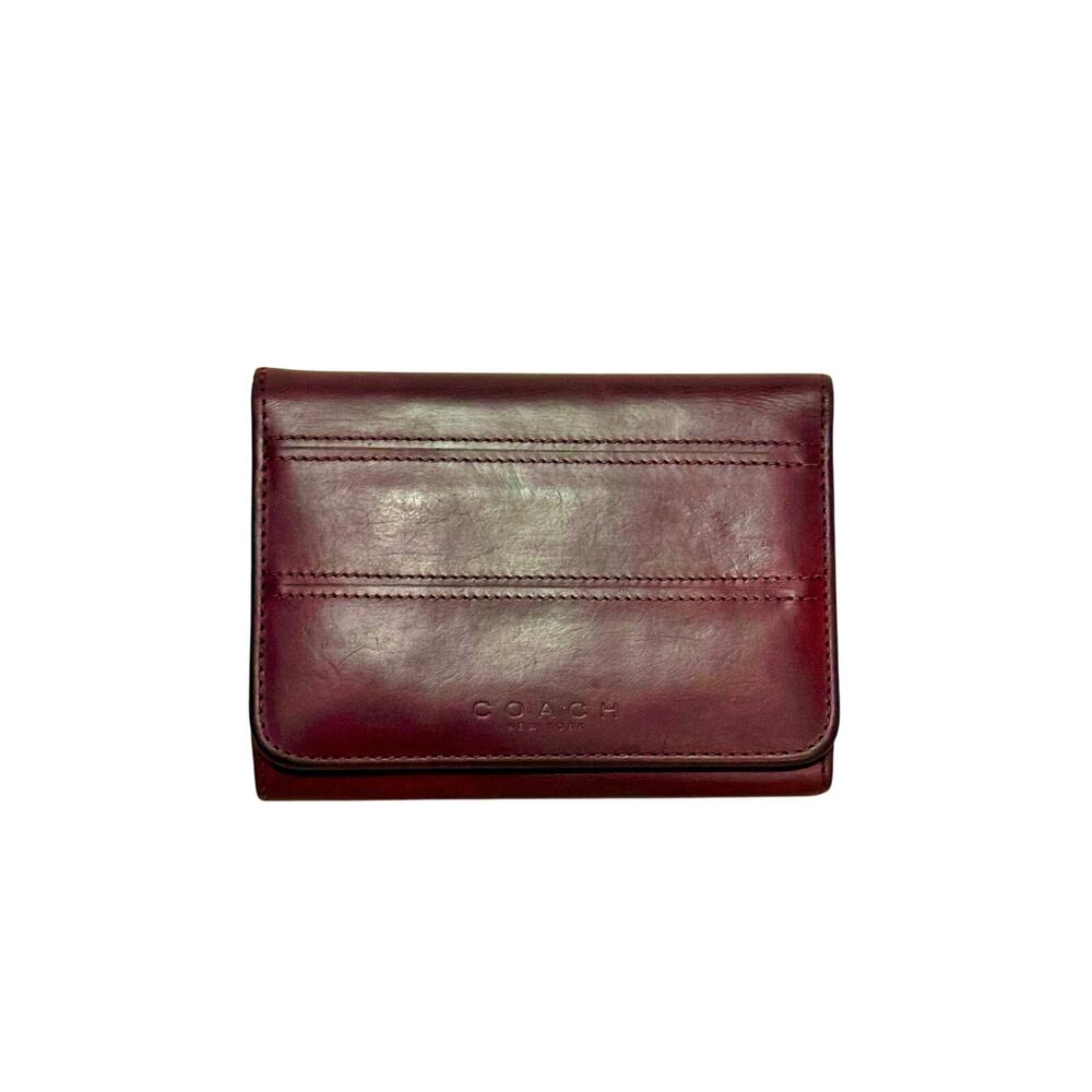 Vintage Coach Red Oxblood Leather Trifold Wallet USA Made Zip Coin Purse